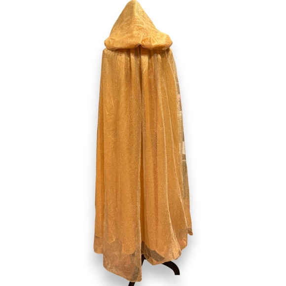 GOLD Sheer hooded masquerade costume cape cloak satin / mesh size M - Picture 4 of 11